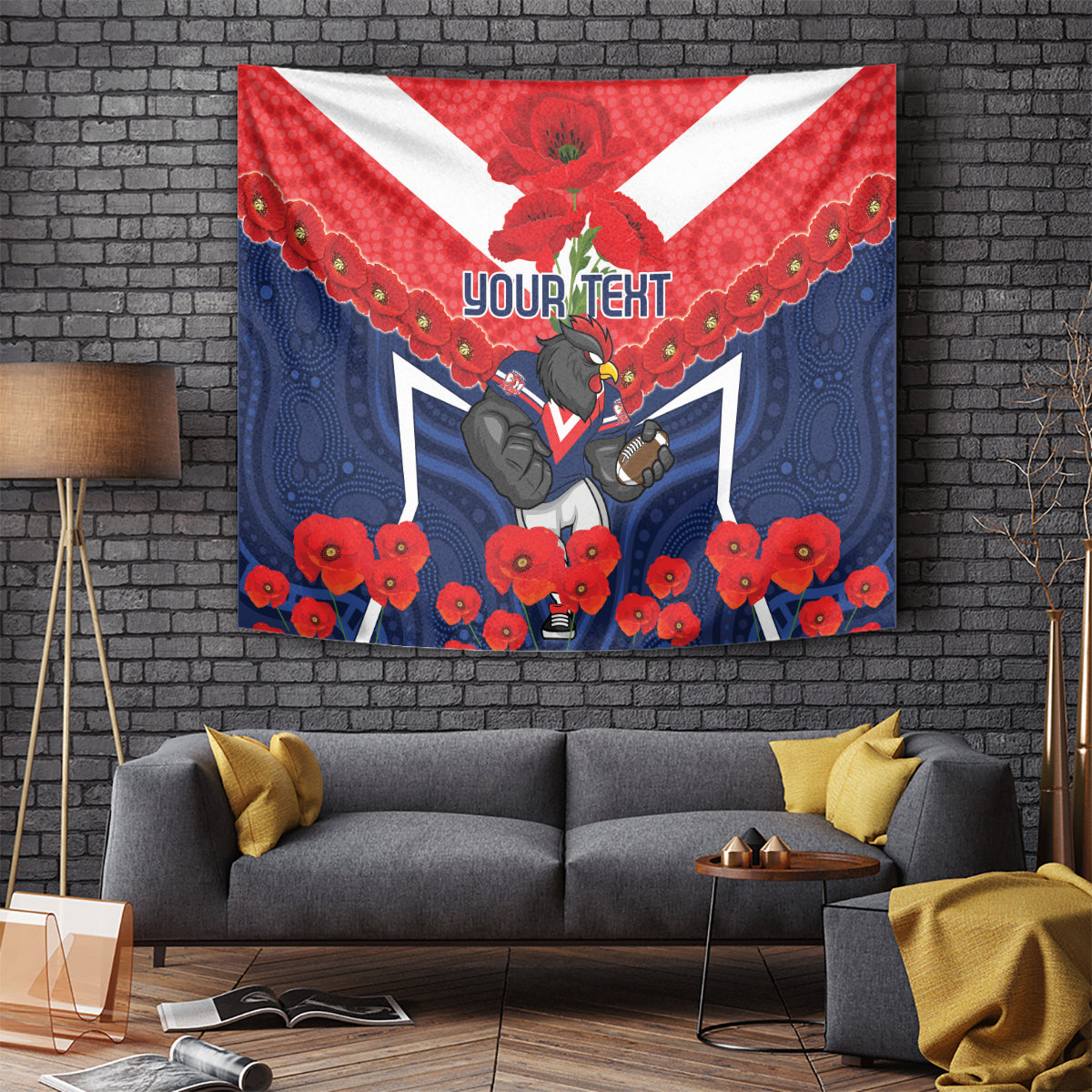 Custom Roosters Rugby ANZAC Tapestry Sydney Gallipoli Soldier With Aboriginal Art - Vibe Hoodie Shop