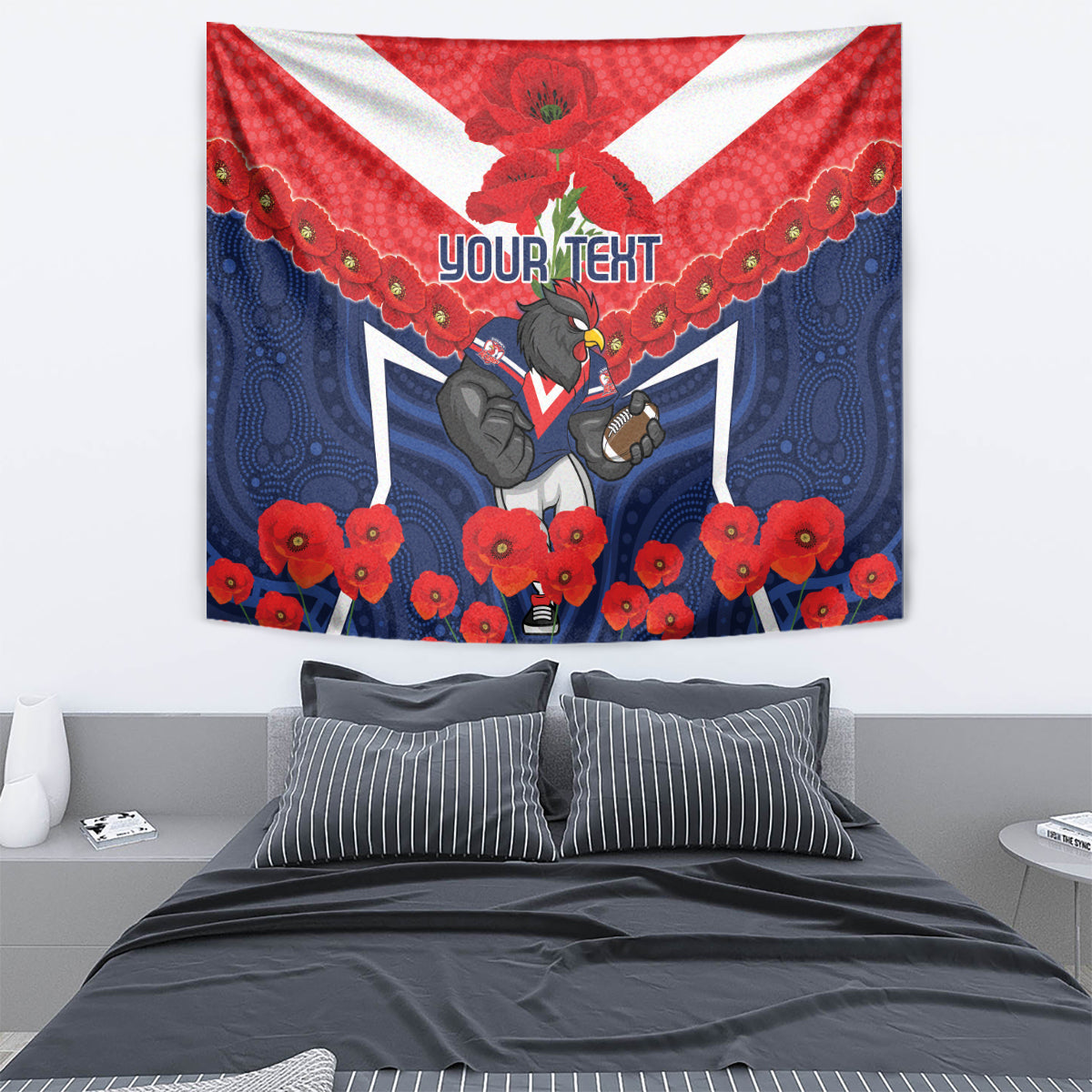 Custom Roosters Rugby ANZAC Tapestry Sydney Gallipoli Soldier With Aboriginal Art - Vibe Hoodie Shop