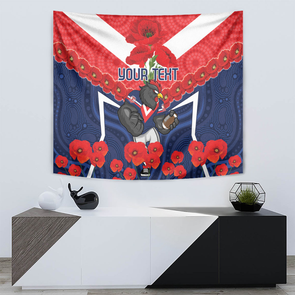 Custom Roosters Rugby ANZAC Tapestry Sydney Gallipoli Soldier With Aboriginal Art - Vibe Hoodie Shop