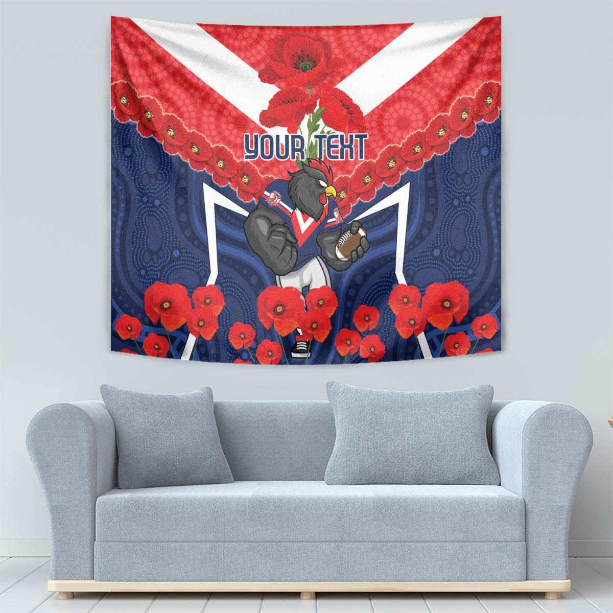 Custom Roosters Rugby ANZAC Tapestry Sydney Gallipoli Soldier With Aboriginal Art - Vibe Hoodie Shop