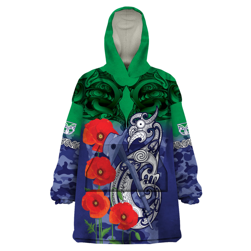 Custom Warriors Rugby ANZAC Wearable Blanket Hoodie Gallipoli Soldier With Aboriginal Art - Vibe Hoodie Shop