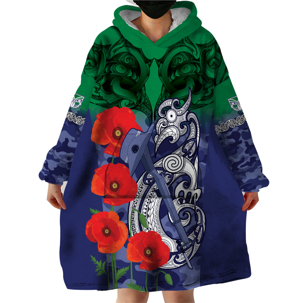 Custom Warriors Rugby ANZAC Wearable Blanket Hoodie Gallipoli Soldier With Aboriginal Art - Vibe Hoodie Shop