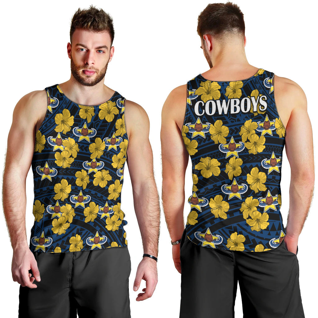 Cowboys Rugby Men Tank Top Polynesian Style With Hibiscus - Vibe Hoodie Shop