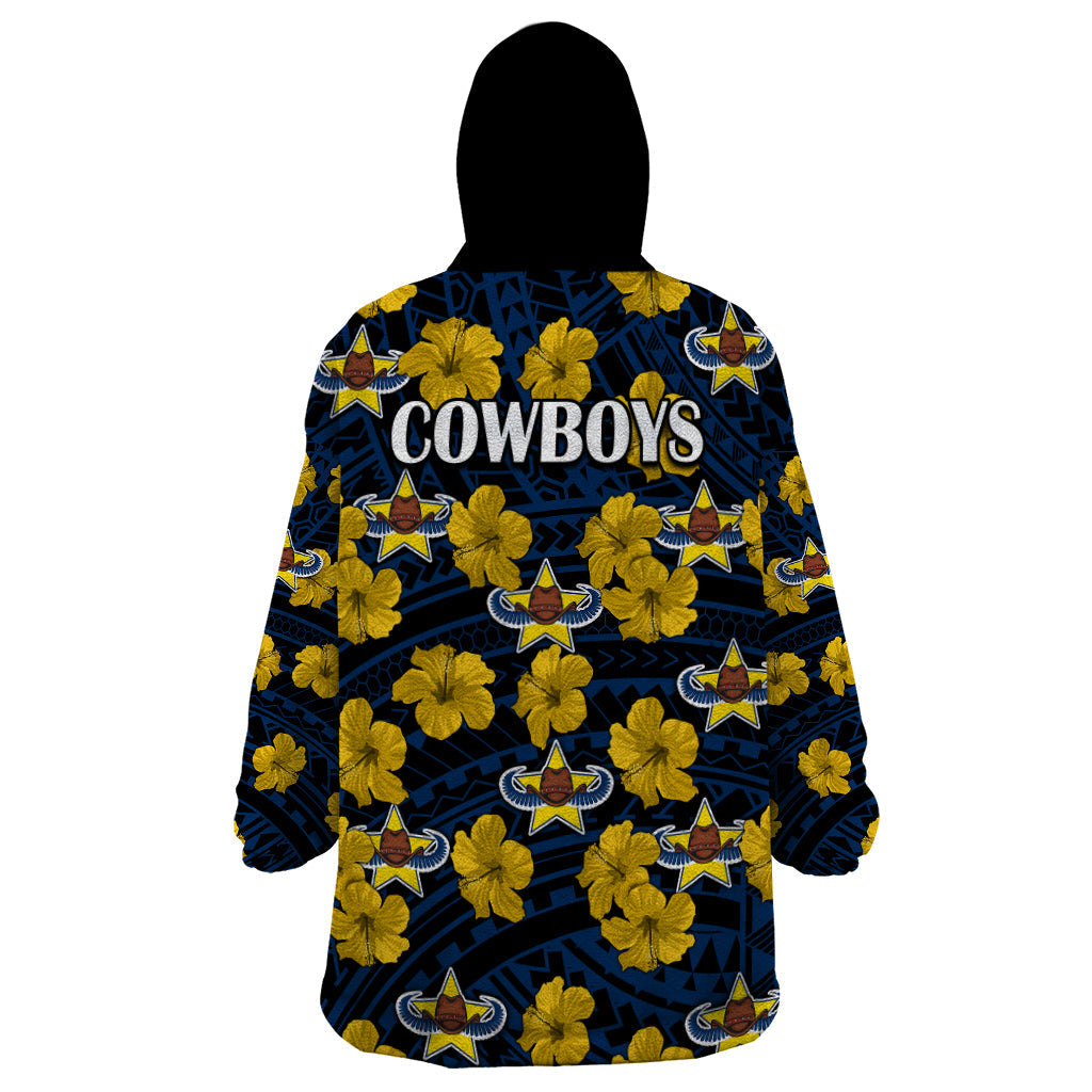 Cowboys Rugby Wearable Blanket Hoodie Polynesian Style With Hibiscus - Vibe Hoodie Shop