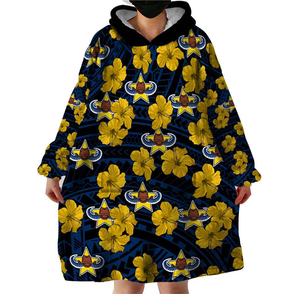 Cowboys Rugby Wearable Blanket Hoodie Polynesian Style With Hibiscus - Vibe Hoodie Shop