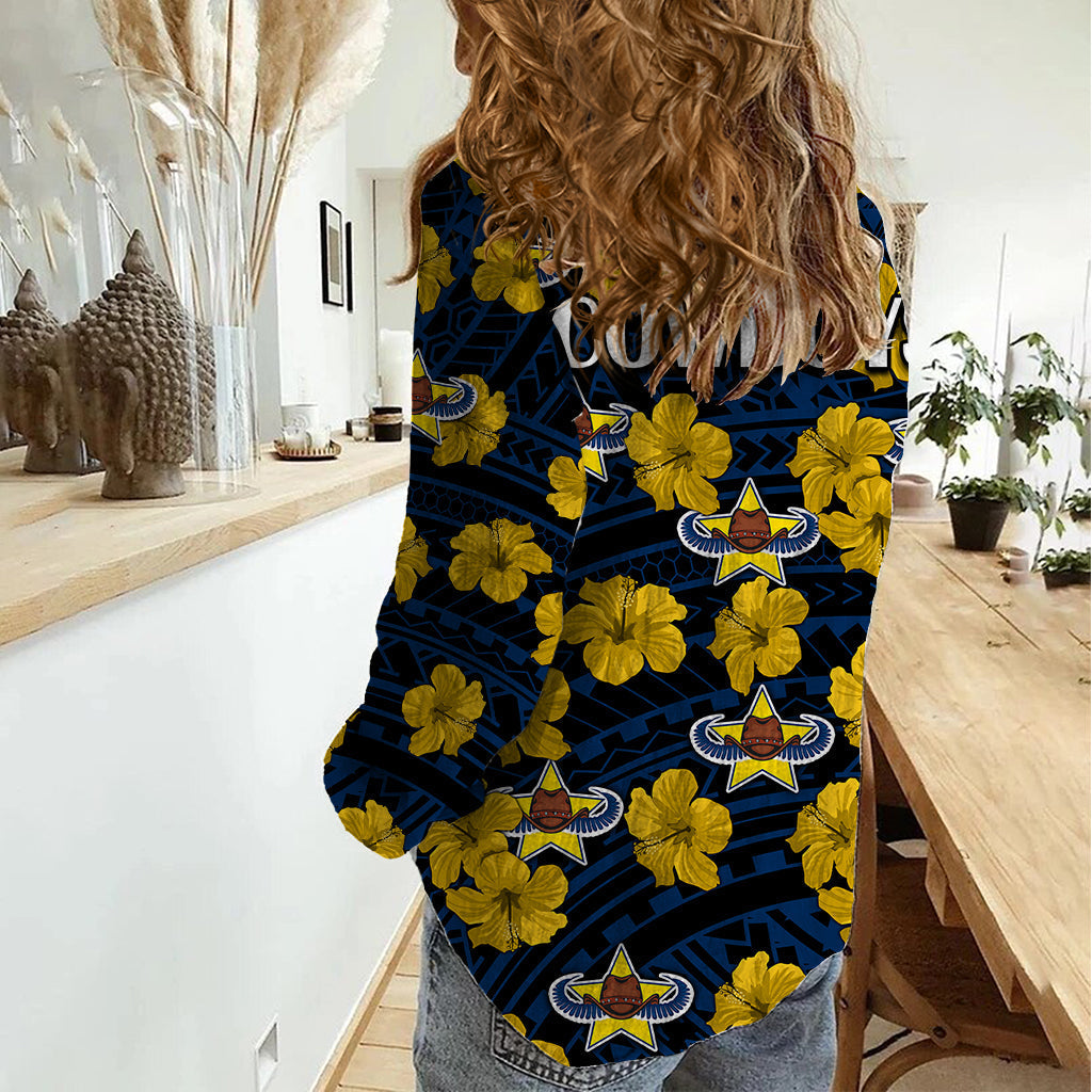 Cowboys Rugby Women Casual Shirt Polynesian Style With Hibiscus - Vibe Hoodie Shop