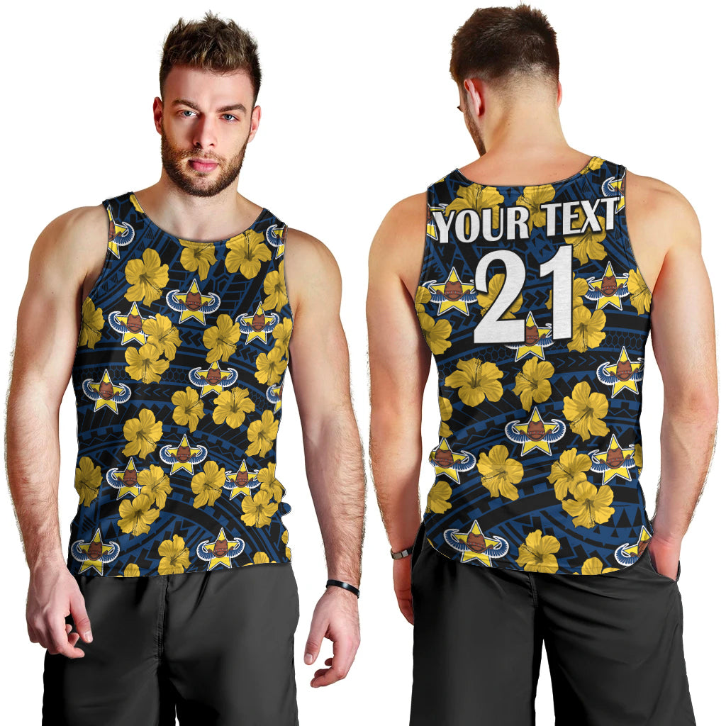 (Custom Text And Number) Cowboys Rugby Men Tank Top Polynesian Style With Hibiscus - Vibe Hoodie Shop