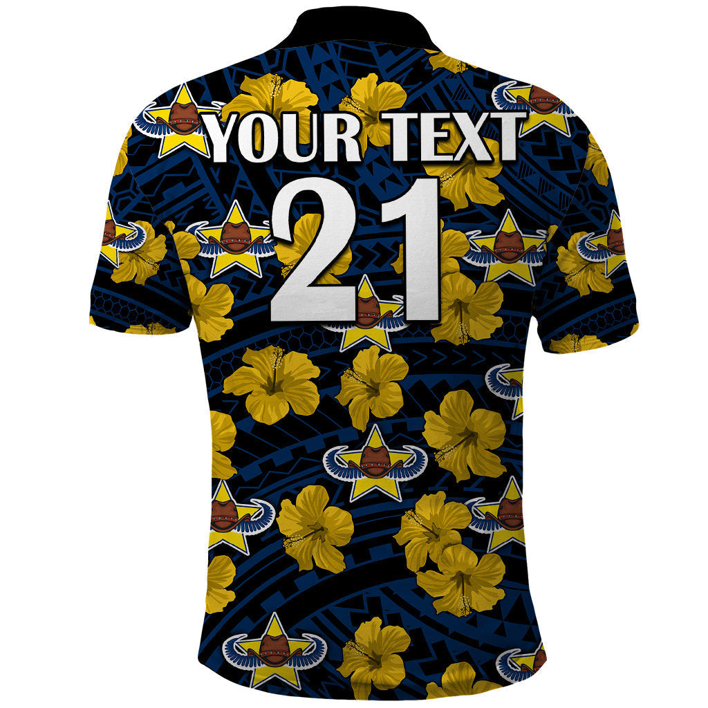 (Custom Text And Number) Cowboys Rugby Polo Shirt Polynesian Style With Hibiscus LT9 - Vibe Hoodie Shop