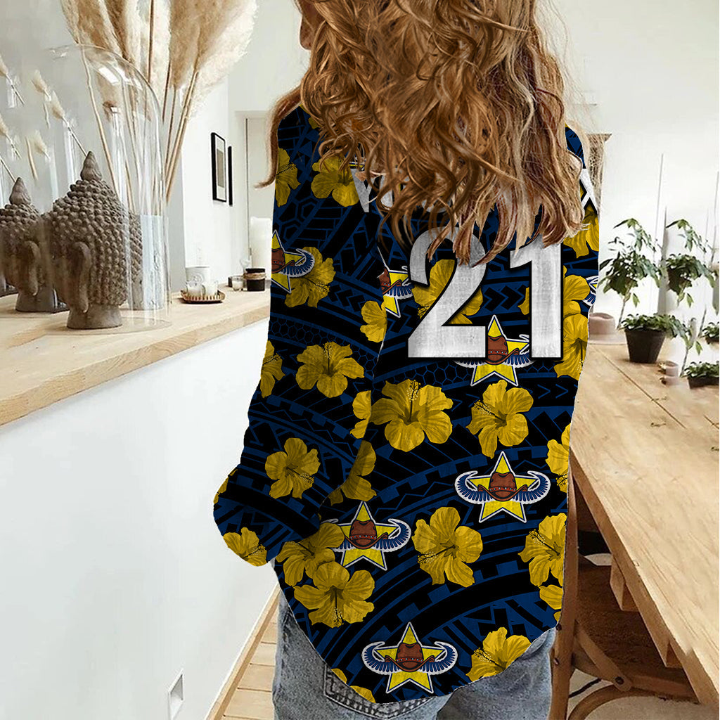 (Custom Text And Number) Cowboys Rugby Women Casual Shirt Polynesian Style With Hibiscus - Vibe Hoodie Shop