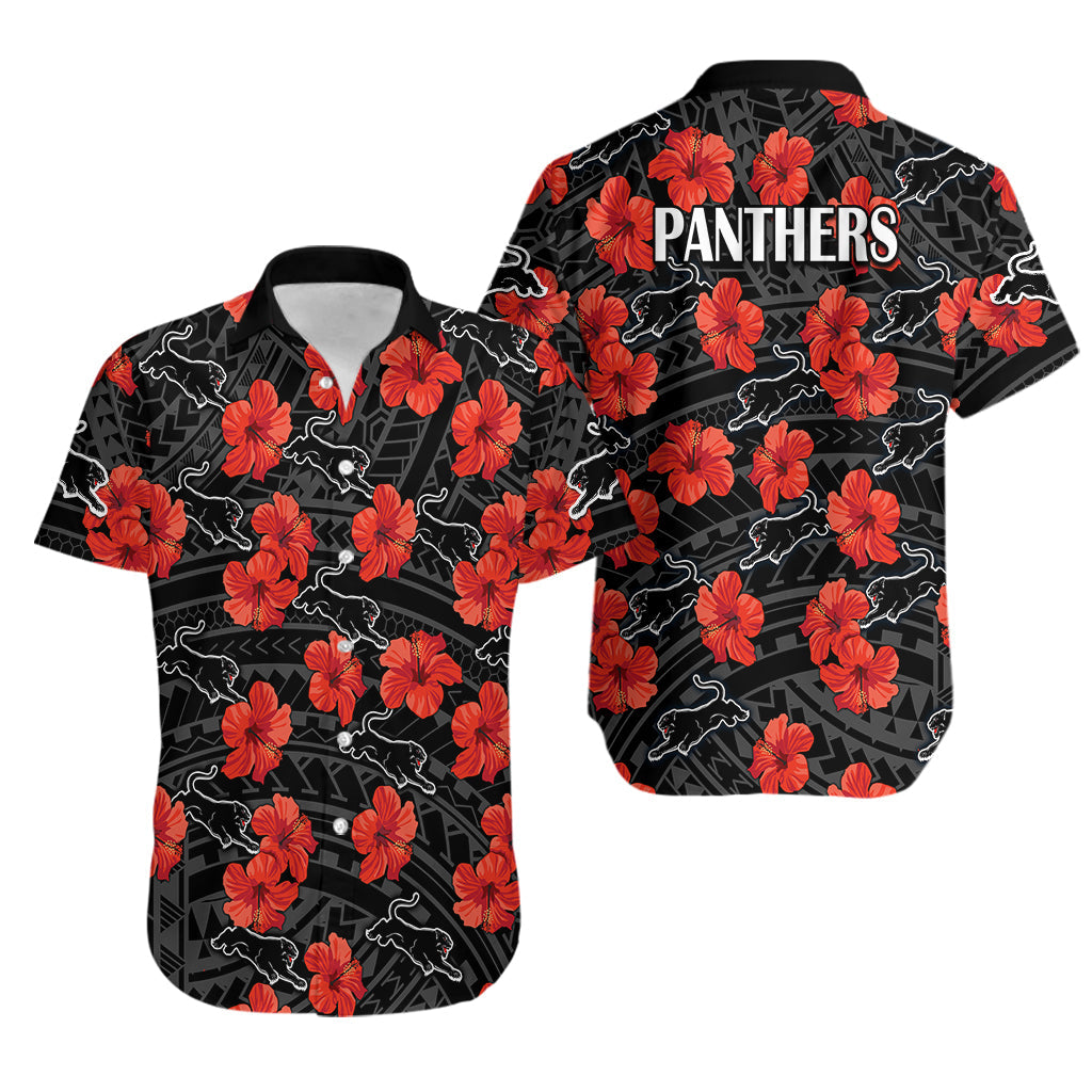 Panthers Rugby Hawaiian Shirt Polynesian Style With Hibiscus - Vibe Hoodie Shop