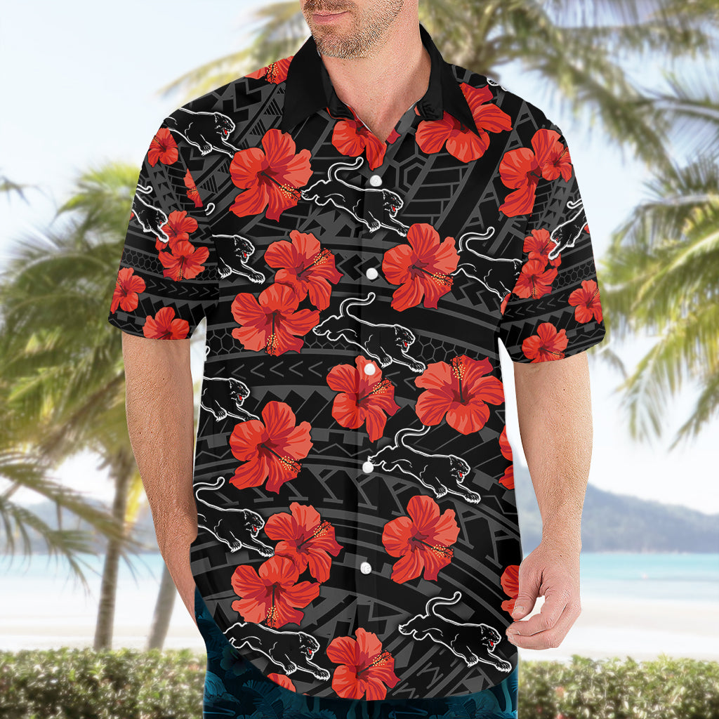 Panthers Rugby Hawaiian Shirt Polynesian Style With Hibiscus - Vibe Hoodie Shop