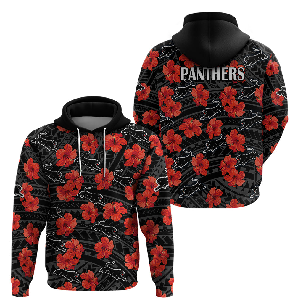 Panthers Rugby Hoodie Polynesian Style With Hibiscus LT9 - Vibe Hoodie Shop