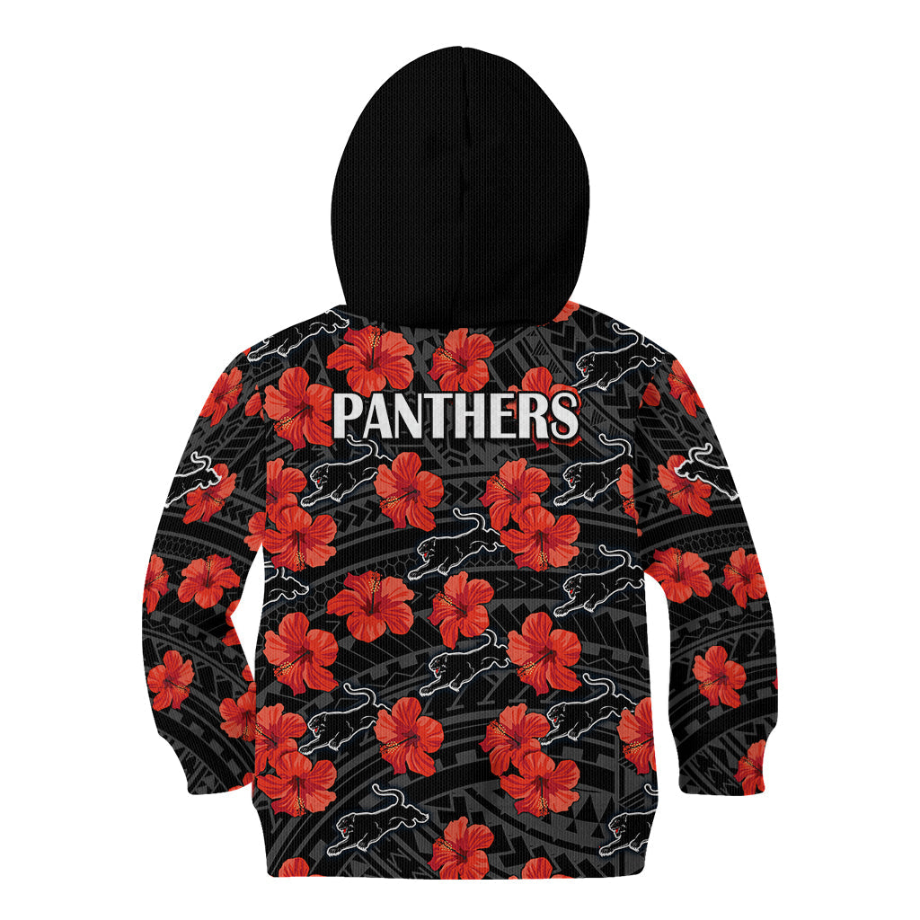 Panthers Rugby Kid Hoodie Polynesian Style With Hibiscus - Vibe Hoodie Shop