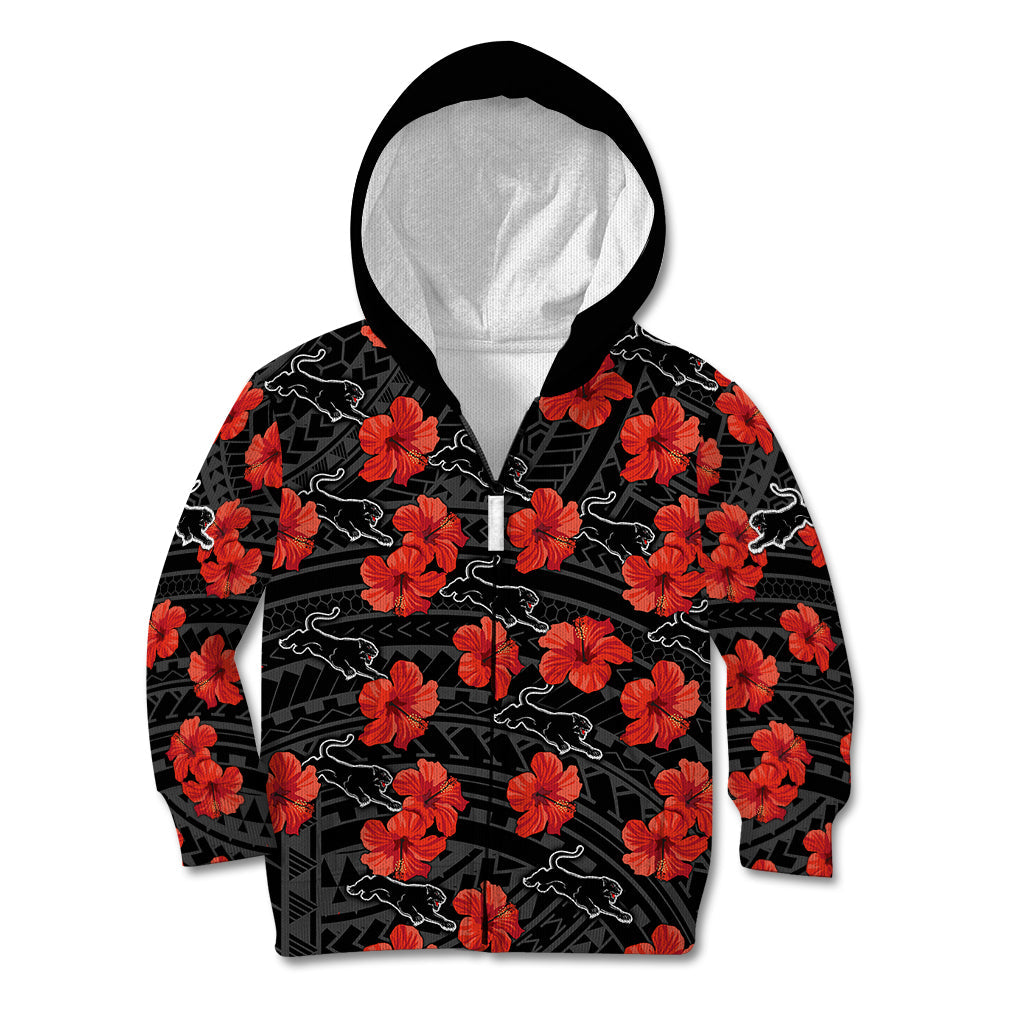 Panthers Rugby Kid Hoodie Polynesian Style With Hibiscus - Vibe Hoodie Shop