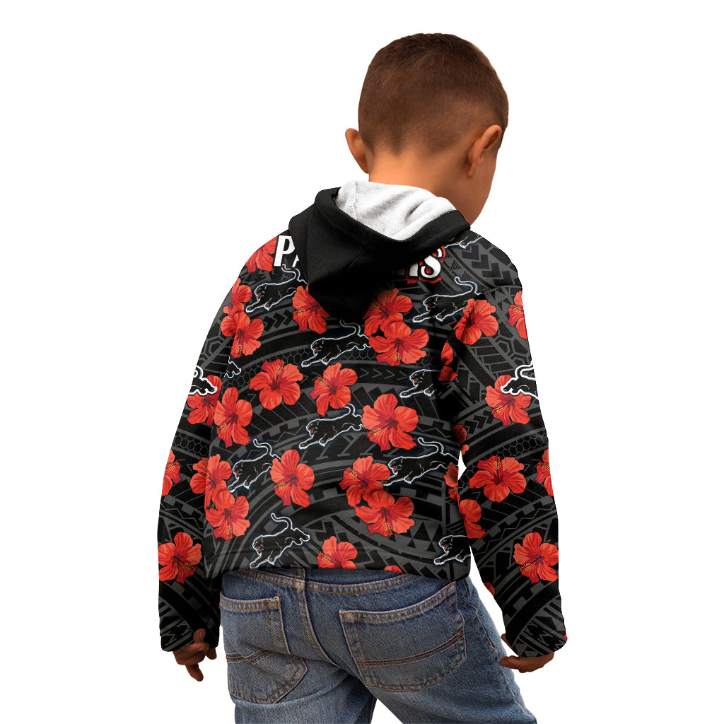 Panthers Rugby Kid Hoodie Polynesian Style With Hibiscus - Vibe Hoodie Shop