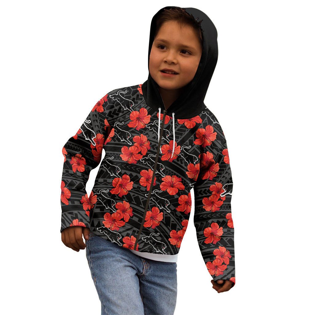Panthers Rugby Kid Hoodie Polynesian Style With Hibiscus - Vibe Hoodie Shop