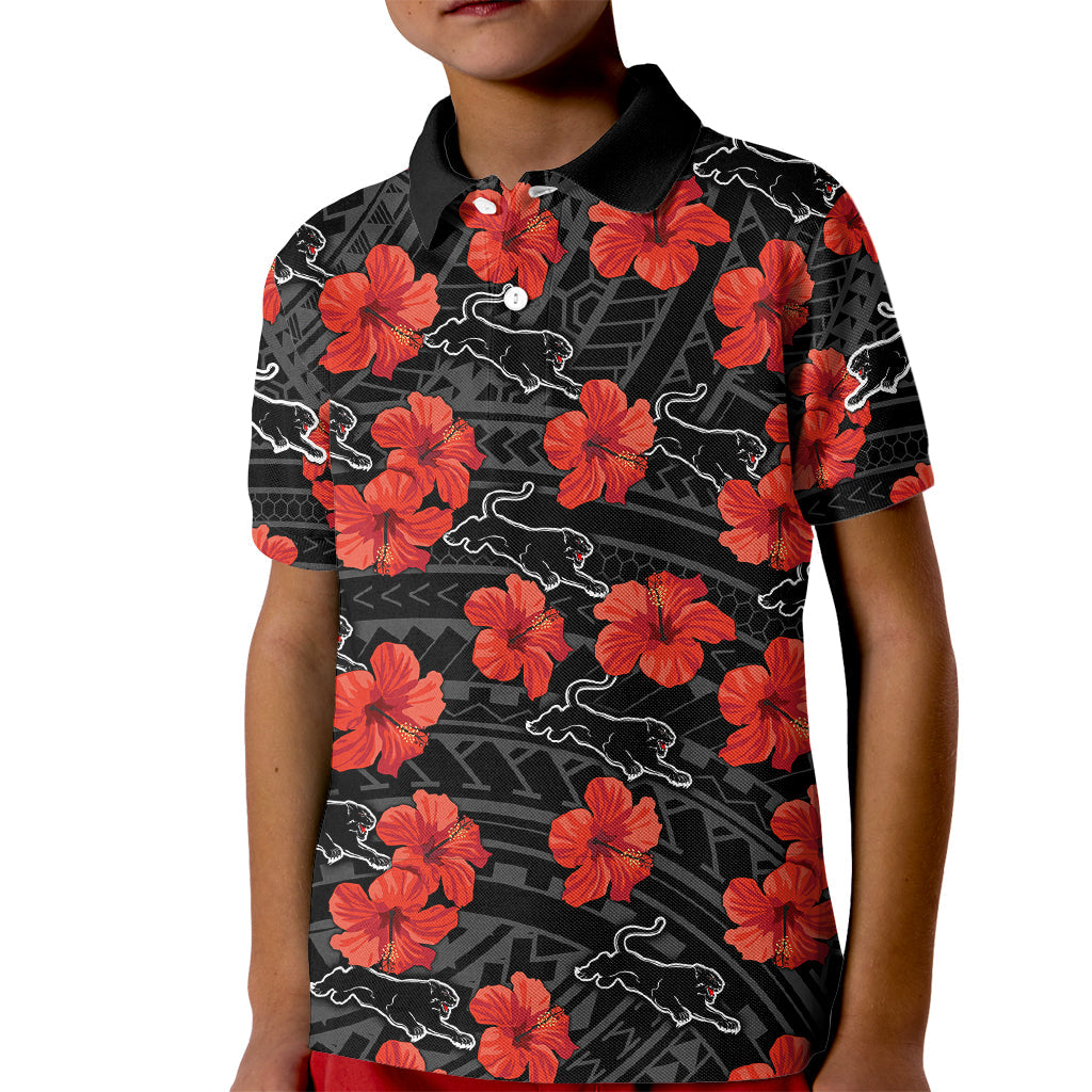 Panthers Rugby Kid Polo Shirt Polynesian Style With Hibiscus - Vibe Hoodie Shop
