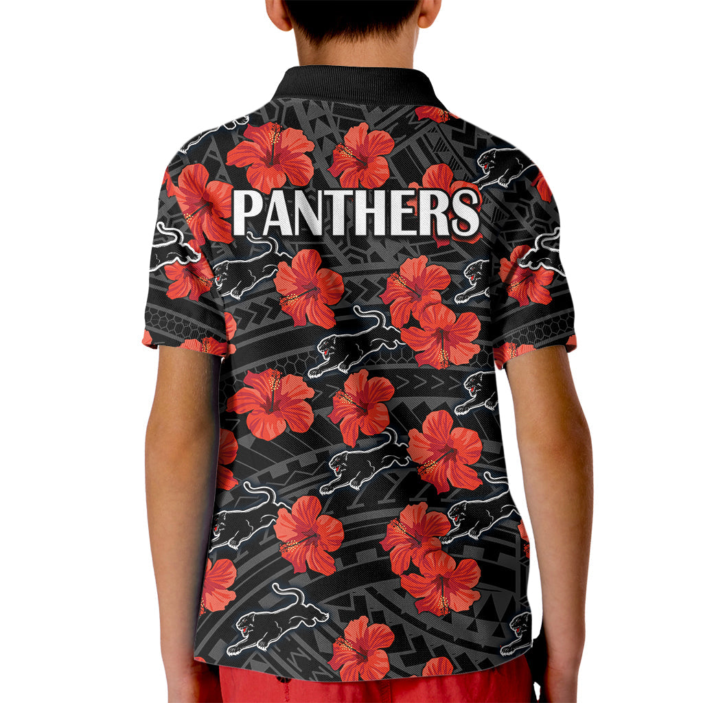 Panthers Rugby Kid Polo Shirt Polynesian Style With Hibiscus - Vibe Hoodie Shop
