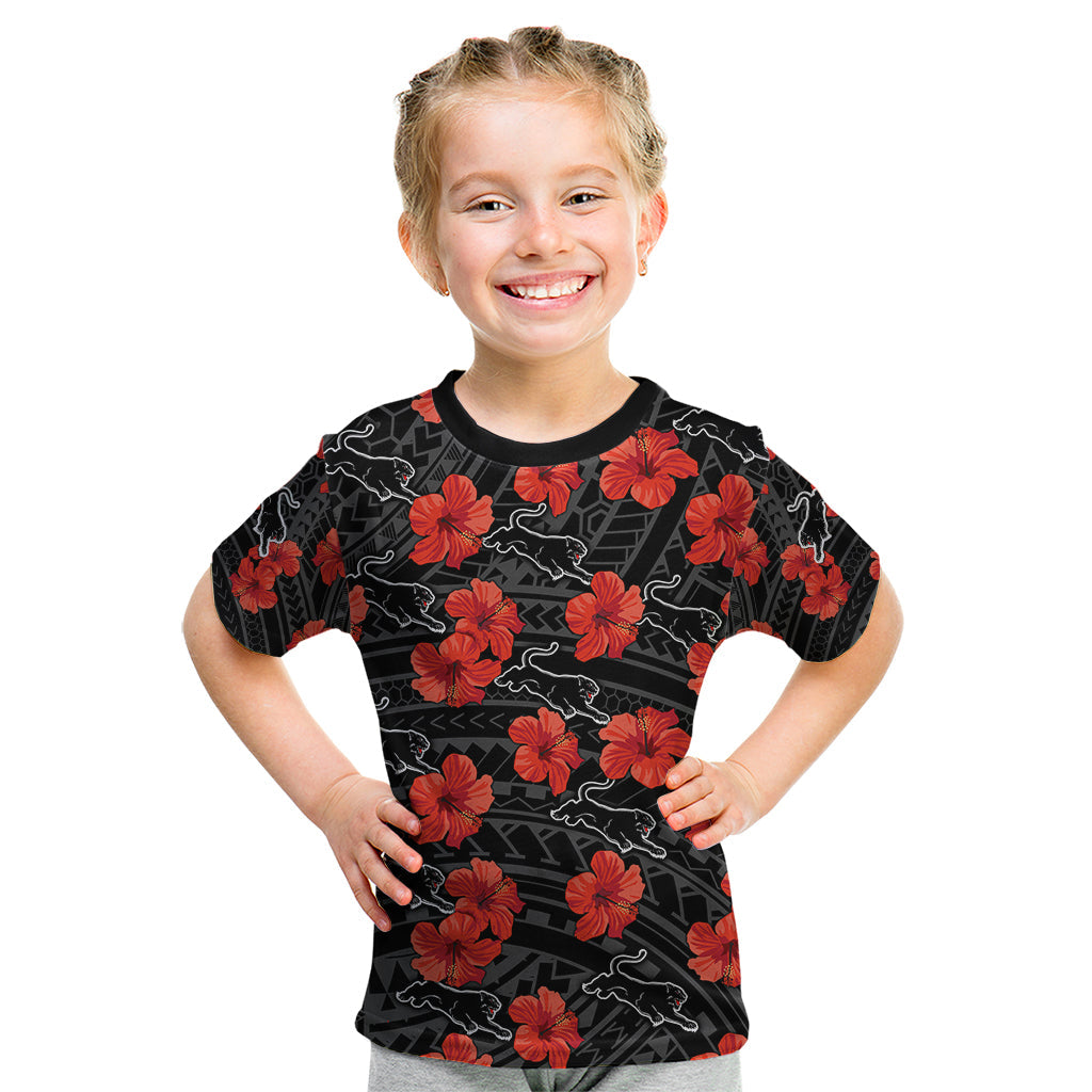 Panthers Rugby Kid T Shirt Polynesian Style With Hibiscus - Vibe Hoodie Shop