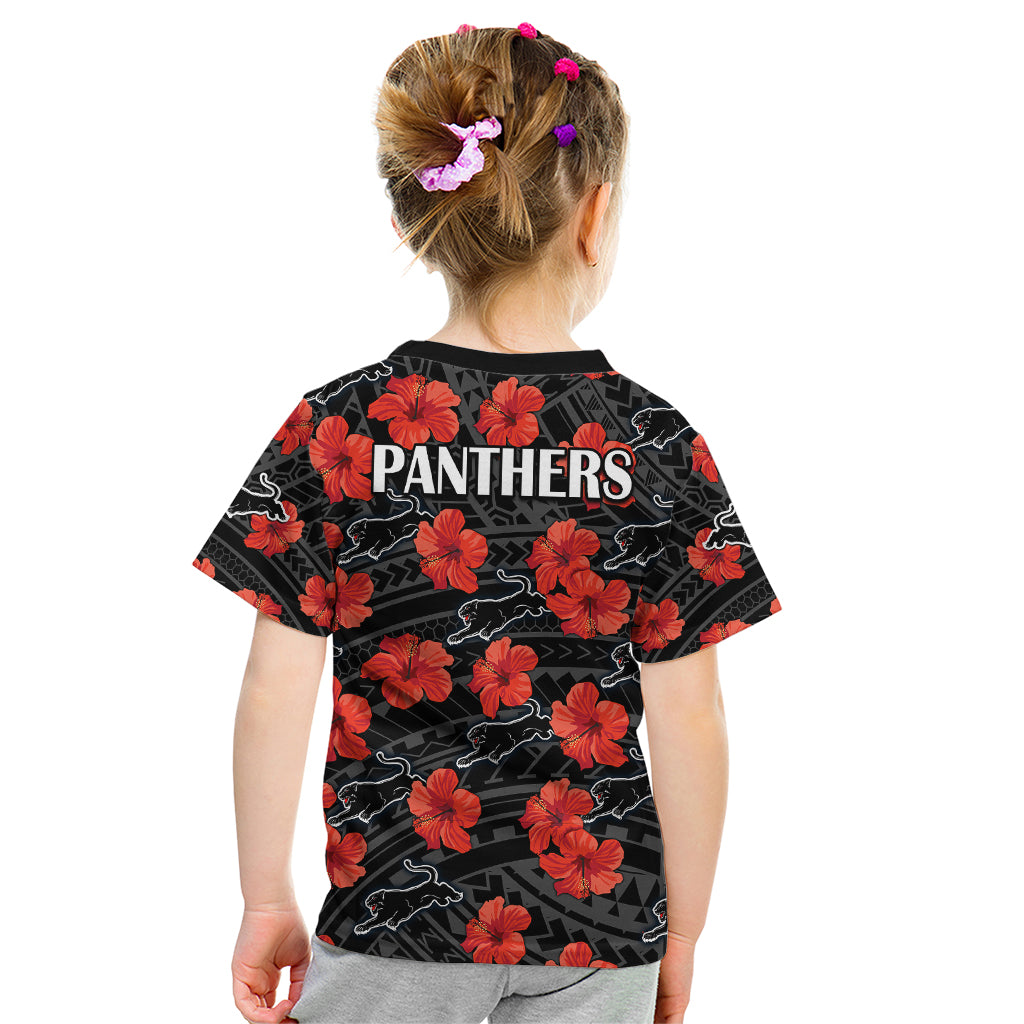 Panthers Rugby Kid T Shirt Polynesian Style With Hibiscus - Vibe Hoodie Shop