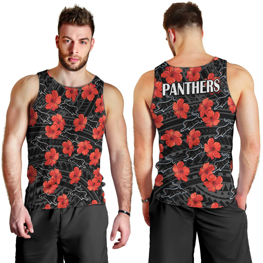 Panthers Rugby Men Tank Top Polynesian Style With Hibiscus - Vibe Hoodie Shop