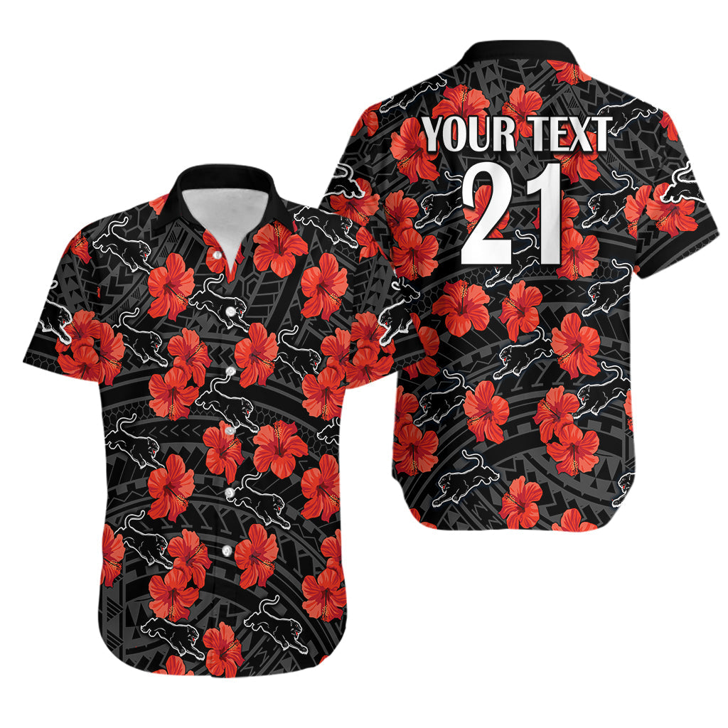 (Custom Text And Number) Panthers Rugby Hawaiian Shirt Polynesian Style With Hibiscus - Vibe Hoodie Shop