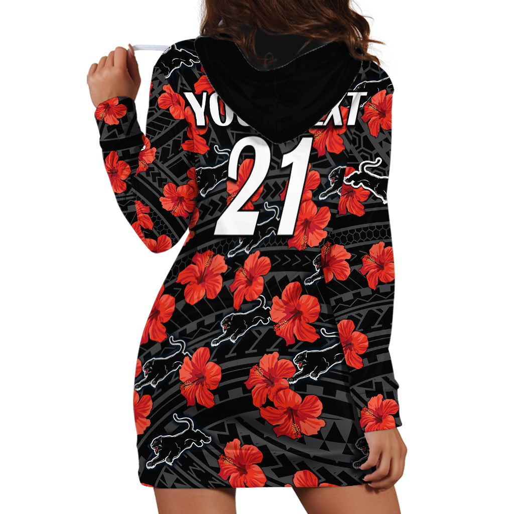 (Custom Text And Number) Panthers Rugby Hoodie Dress Polynesian Style With Hibiscus - Vibe Hoodie Shop