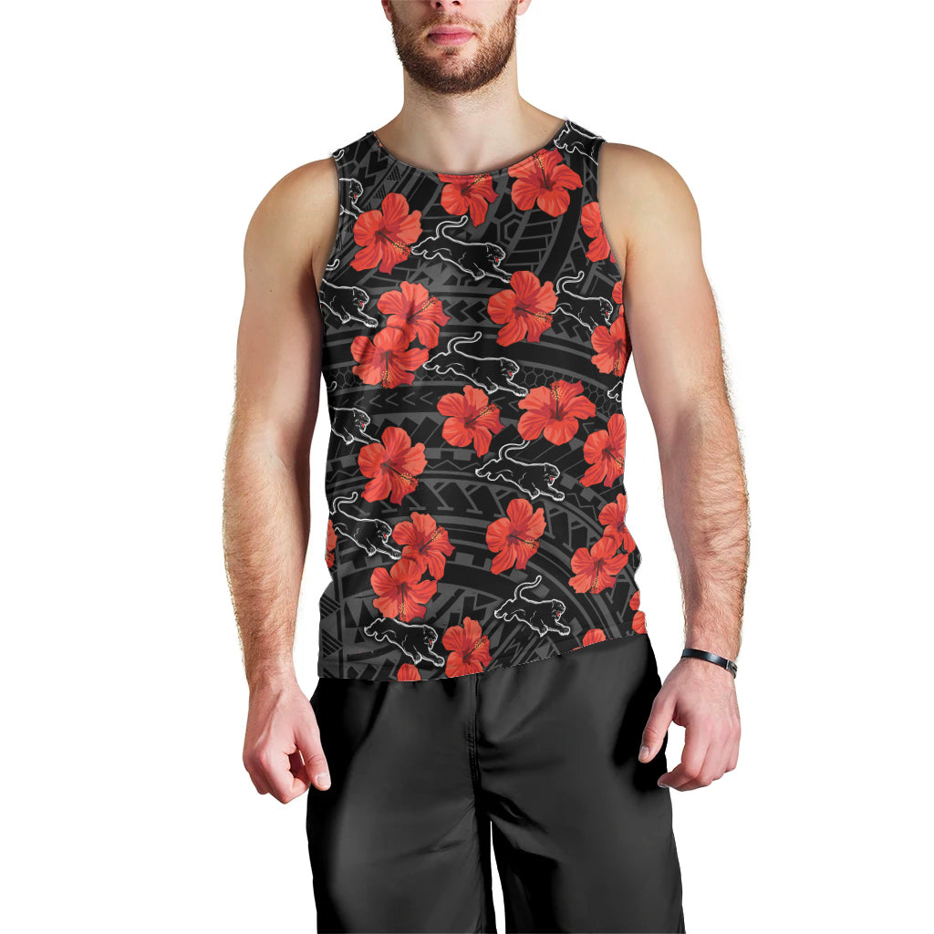 (Custom Text And Number) Panthers Rugby Men Tank Top Polynesian Style With Hibiscus - Vibe Hoodie Shop