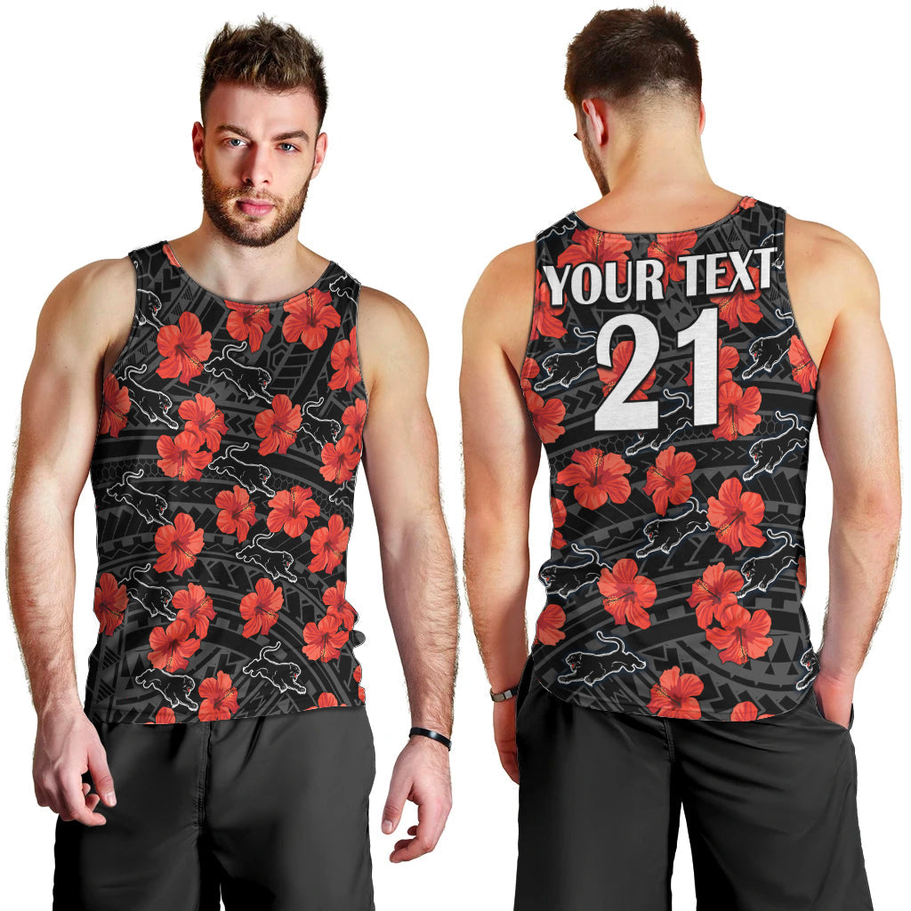 (Custom Text And Number) Panthers Rugby Men Tank Top Polynesian Style With Hibiscus - Vibe Hoodie Shop