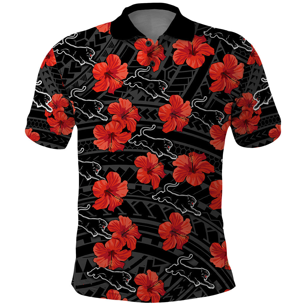 (Custom Text And Number) Panthers Rugby Polo Shirt Polynesian Style With Hibiscus LT9 - Vibe Hoodie Shop