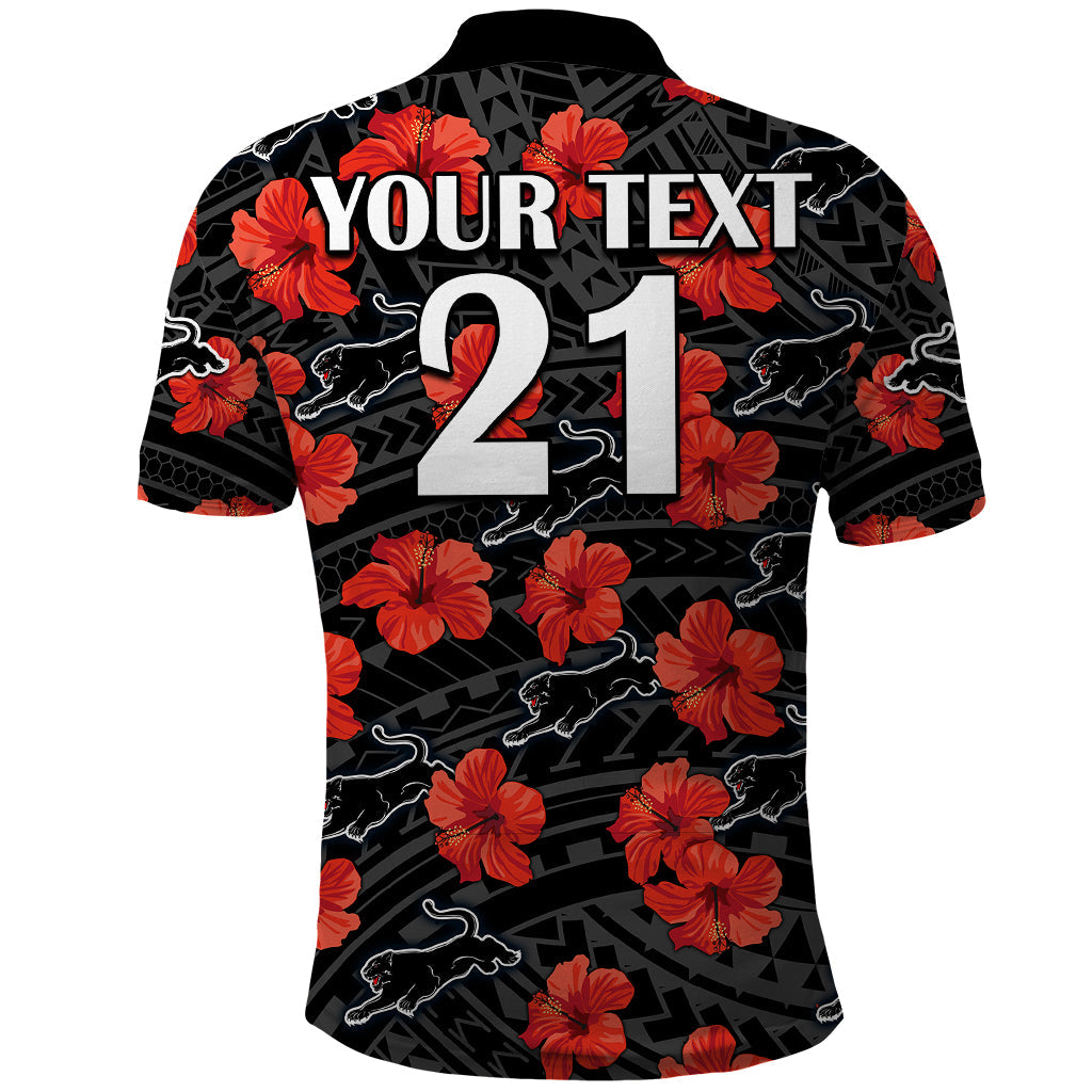 (Custom Text And Number) Panthers Rugby Polo Shirt Polynesian Style With Hibiscus LT9 - Vibe Hoodie Shop