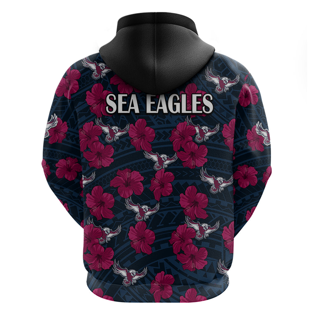 Sea Eagles Rugby Hoodie Polynesian Style With Hibiscus LT9 - Vibe Hoodie Shop