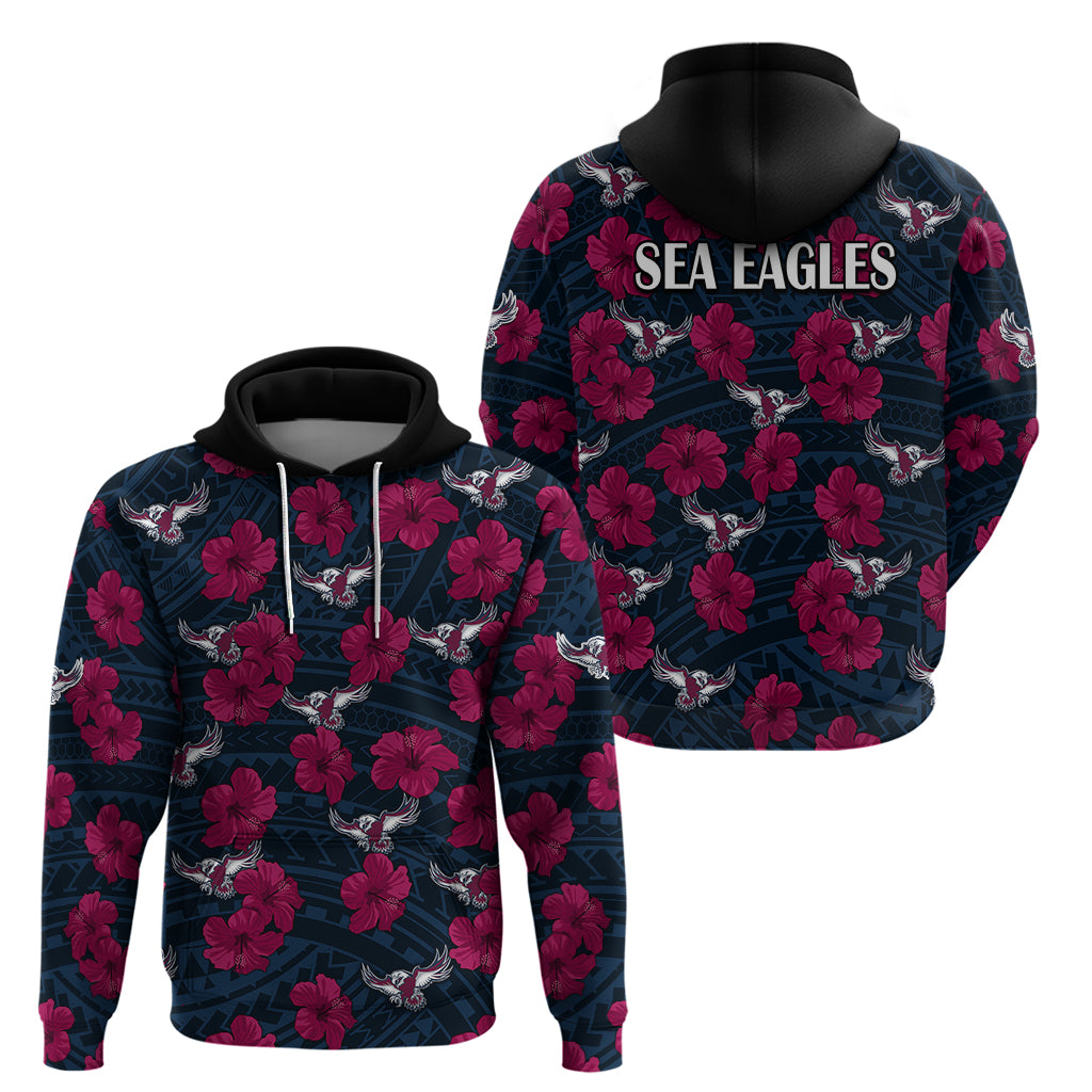 Sea Eagles Rugby Hoodie Polynesian Style With Hibiscus LT9 - Vibe Hoodie Shop