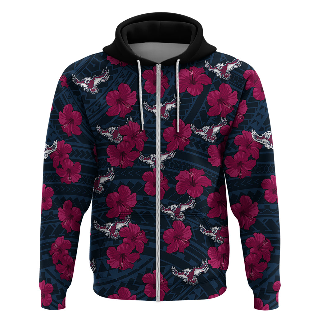 Sea Eagles Rugby Hoodie Polynesian Style With Hibiscus LT9 - Vibe Hoodie Shop