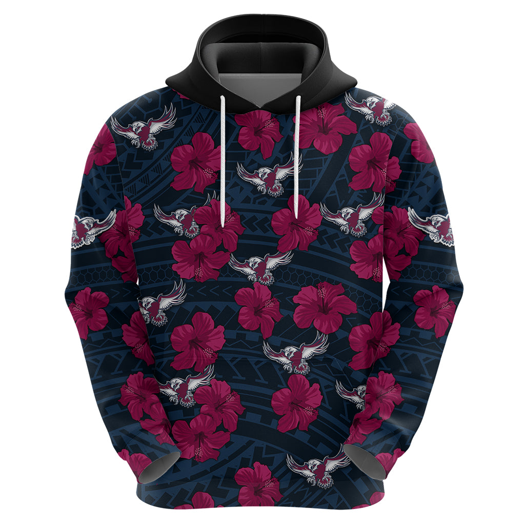 Sea Eagles Rugby Hoodie Polynesian Style With Hibiscus LT9 - Vibe Hoodie Shop