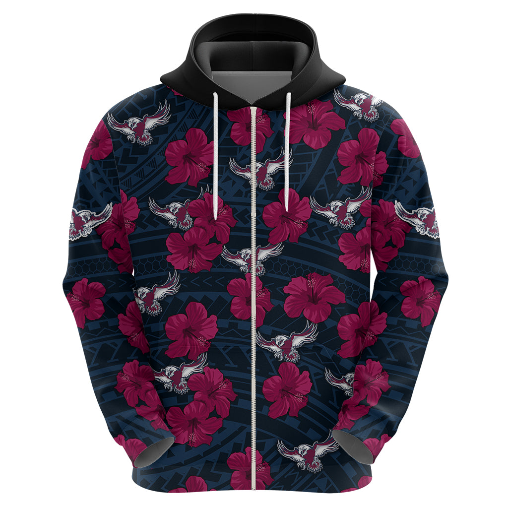 Sea Eagles Rugby Hoodie Polynesian Style With Hibiscus LT9 - Vibe Hoodie Shop