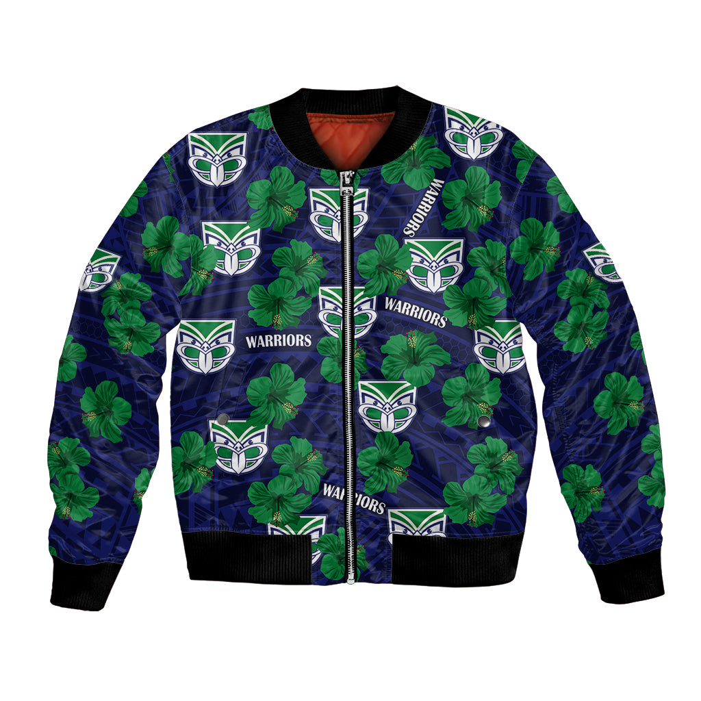 custom-text-and-number-new-zealand-warriors-rugby-bomber-jacket-polynesian-style-with-hibiscus