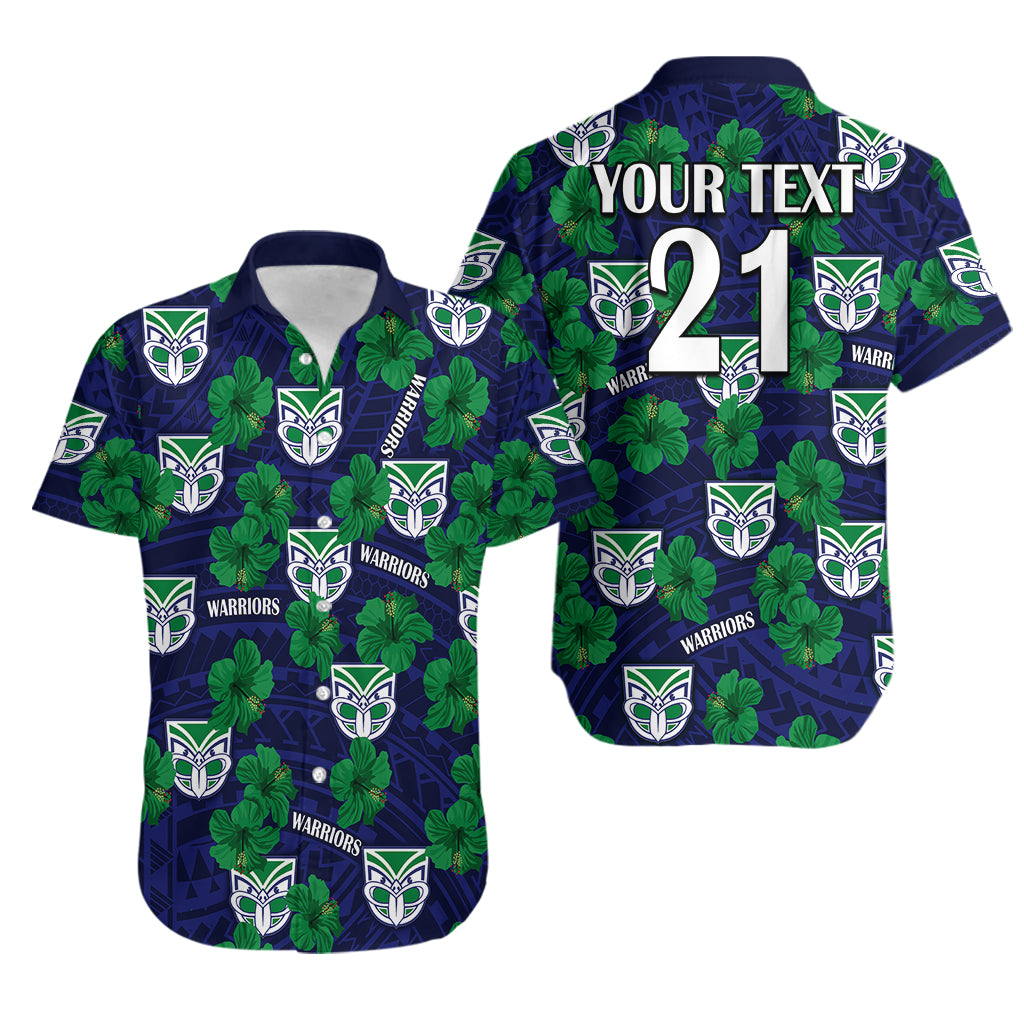 (Custom Text And Number) New Zealand Warriors Rugby Hawaiian Shirt Polynesian Style With Hibiscus LT9