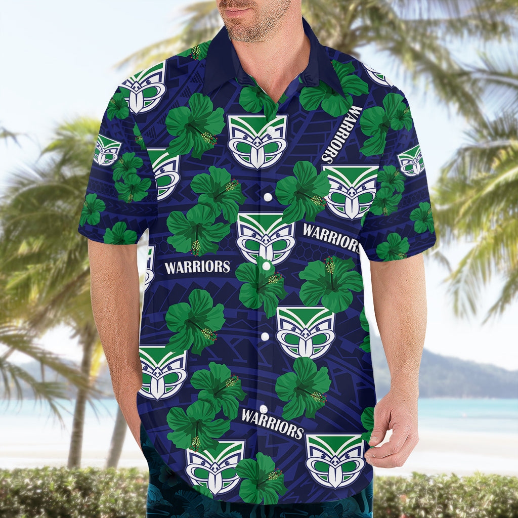 (Custom Text And Number) New Zealand Warriors Rugby Hawaiian Shirt Polynesian Style With Hibiscus LT9