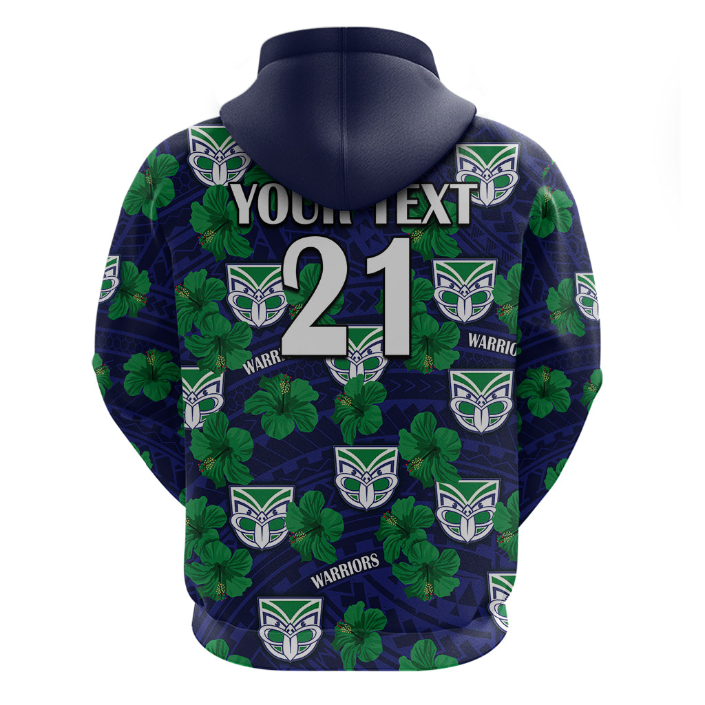 (Custom Text And Number) New Zealand Warriors Rugby Hoodie Polynesian Style With Hibiscus LT9 - Vibe Hoodie Shop