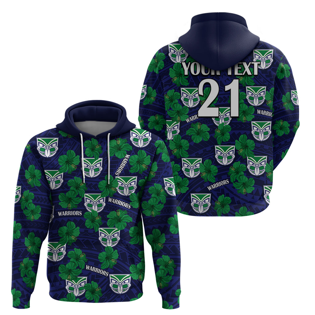 (Custom Text And Number) New Zealand Warriors Rugby Hoodie Polynesian Style With Hibiscus LT9 - Vibe Hoodie Shop