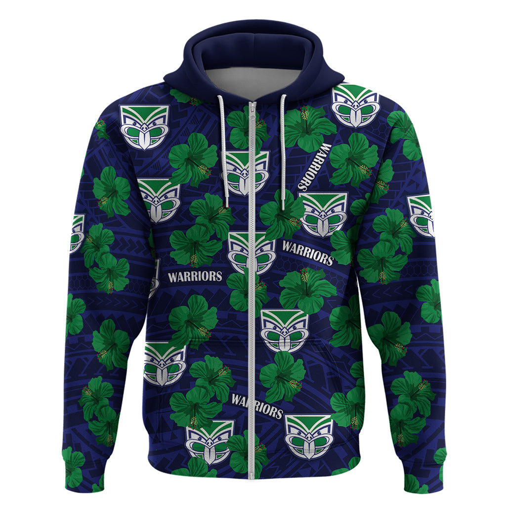 (Custom Text And Number) New Zealand Warriors Rugby Hoodie Polynesian Style With Hibiscus LT9 - Vibe Hoodie Shop