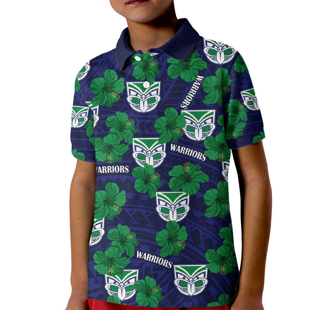 custom-text-and-number-new-zealand-warriors-rugby-kid-polo-shirt-polynesian-style-with-hibiscus