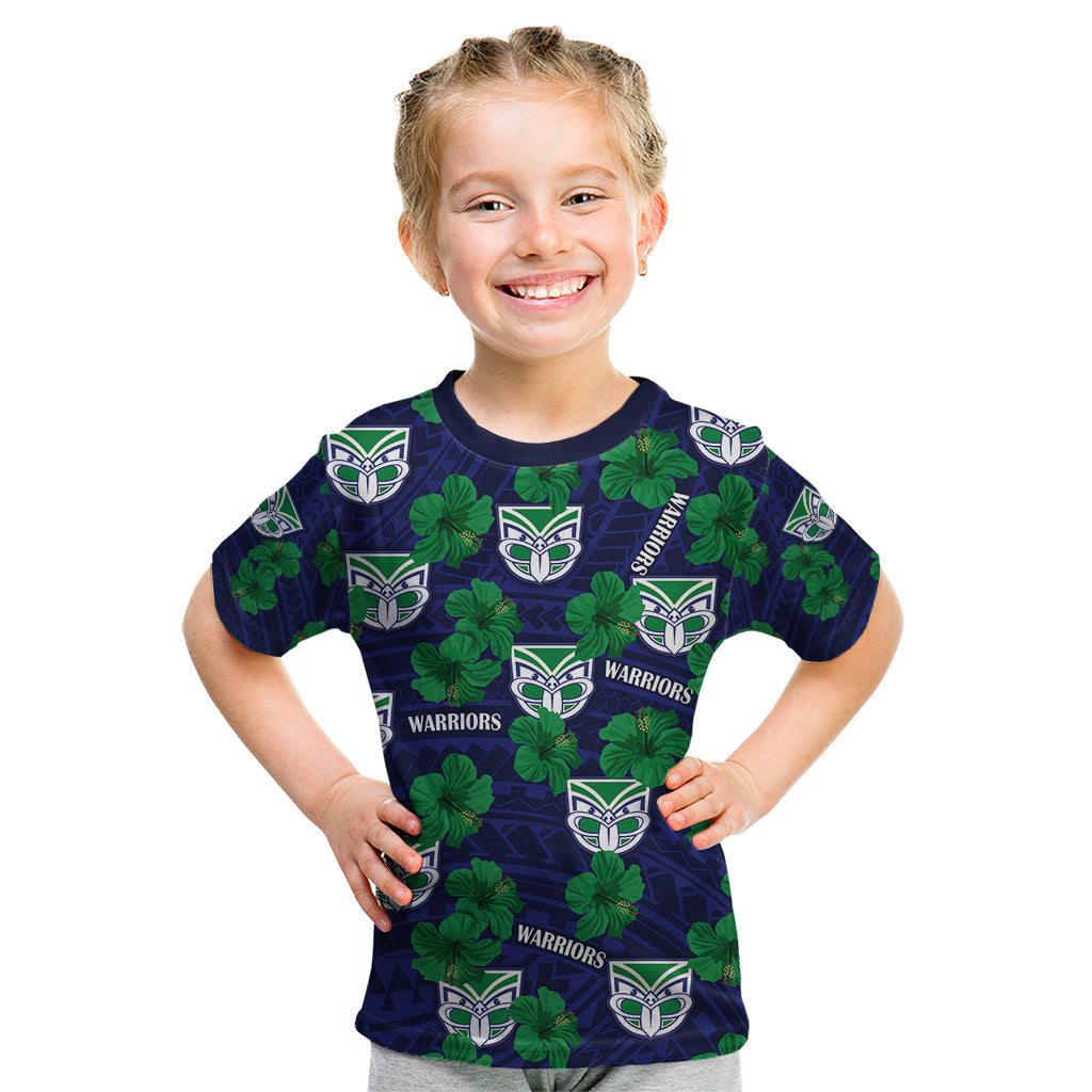 custom-text-and-number-new-zealand-warriors-rugby-kid-t-shirt-polynesian-style-with-hibiscus