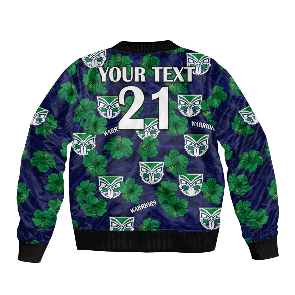custom-text-and-number-new-zealand-warriors-rugby-sleeve-zip-bomber-jacket-polynesian-style-with-hibiscus
