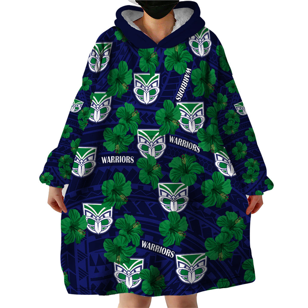 custom-text-and-number-new-zealand-warriors-rugby-wearable-blanket-hoodie-polynesian-style-with-hibiscus