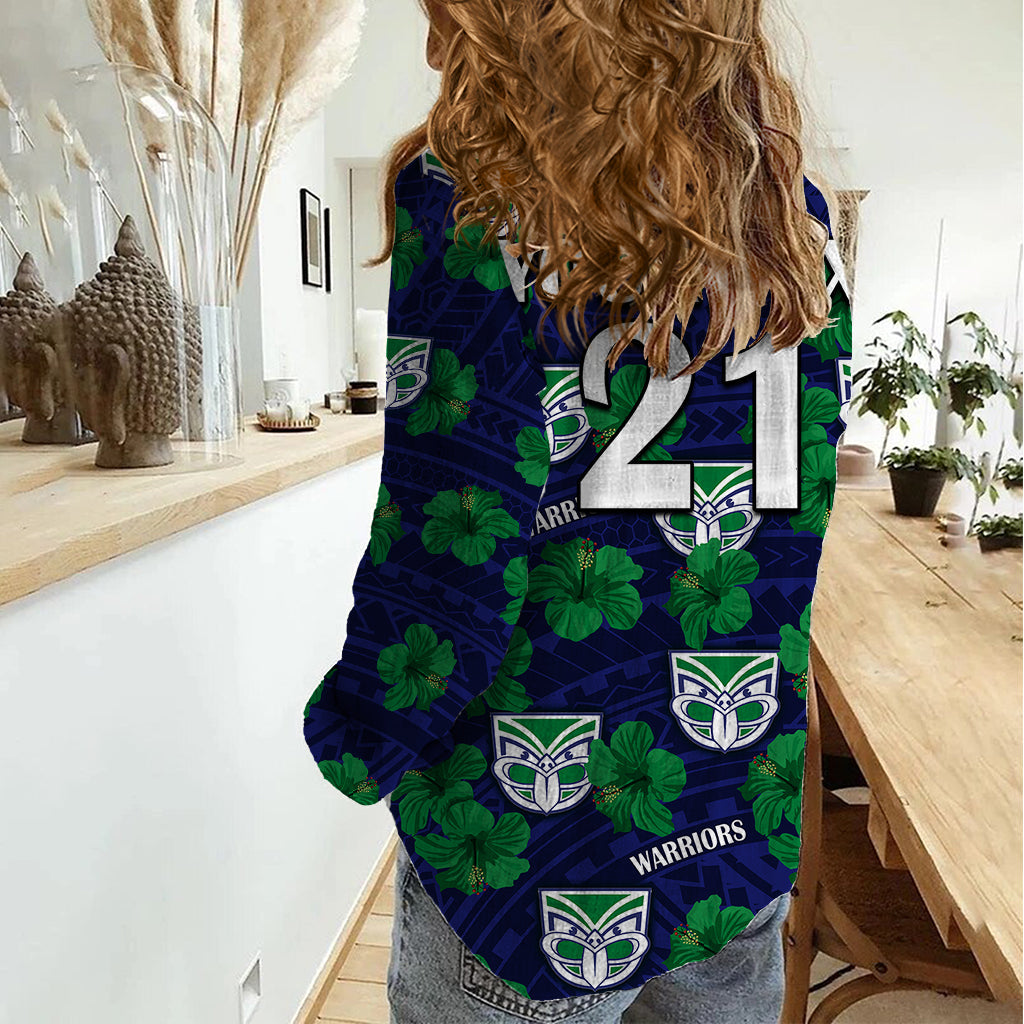 custom-text-and-number-new-zealand-warriors-rugby-women-casual-shirt-polynesian-style-with-hibiscus