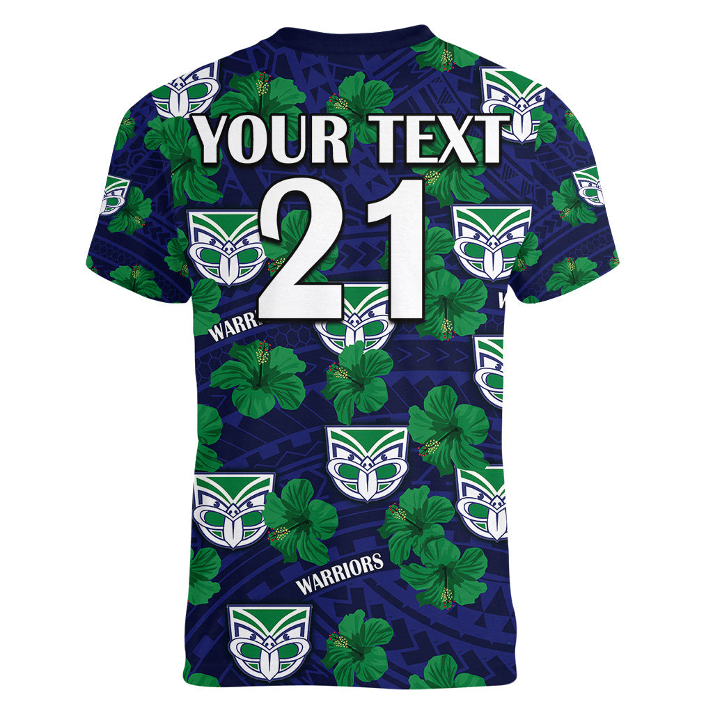 custom-text-and-number-new-zealand-warriors-rugby-women-v-neck-t-shirt-polynesian-style-with-hibiscus