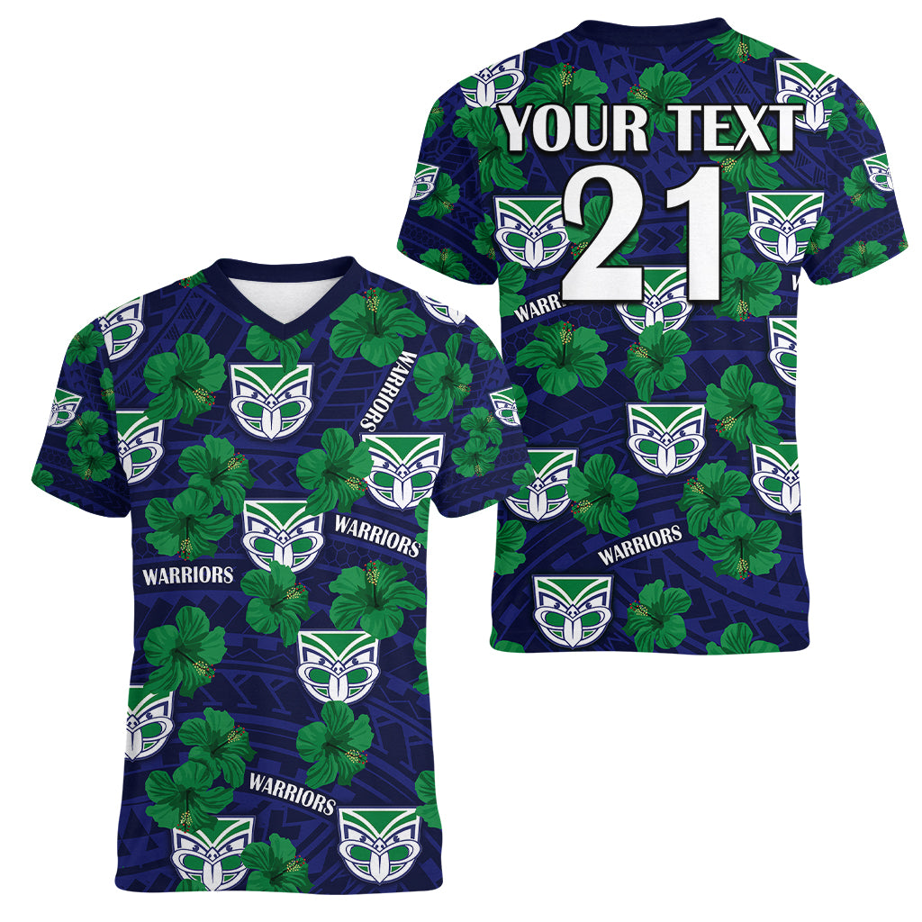 custom-text-and-number-new-zealand-warriors-rugby-women-v-neck-t-shirt-polynesian-style-with-hibiscus