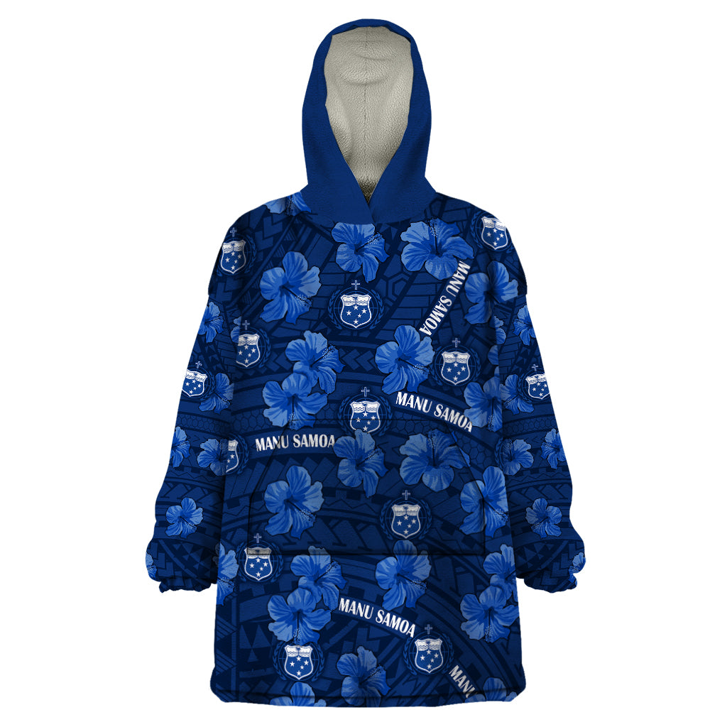 Manu Samoa Rugby Wearable Blanket Hoodie Polynesian Style With Hibiscus - Vibe Hoodie Shop